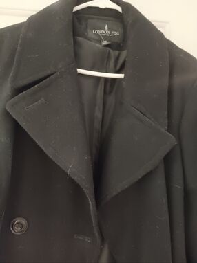 London Fog Black Wool-Blend Double-Breasted Coat